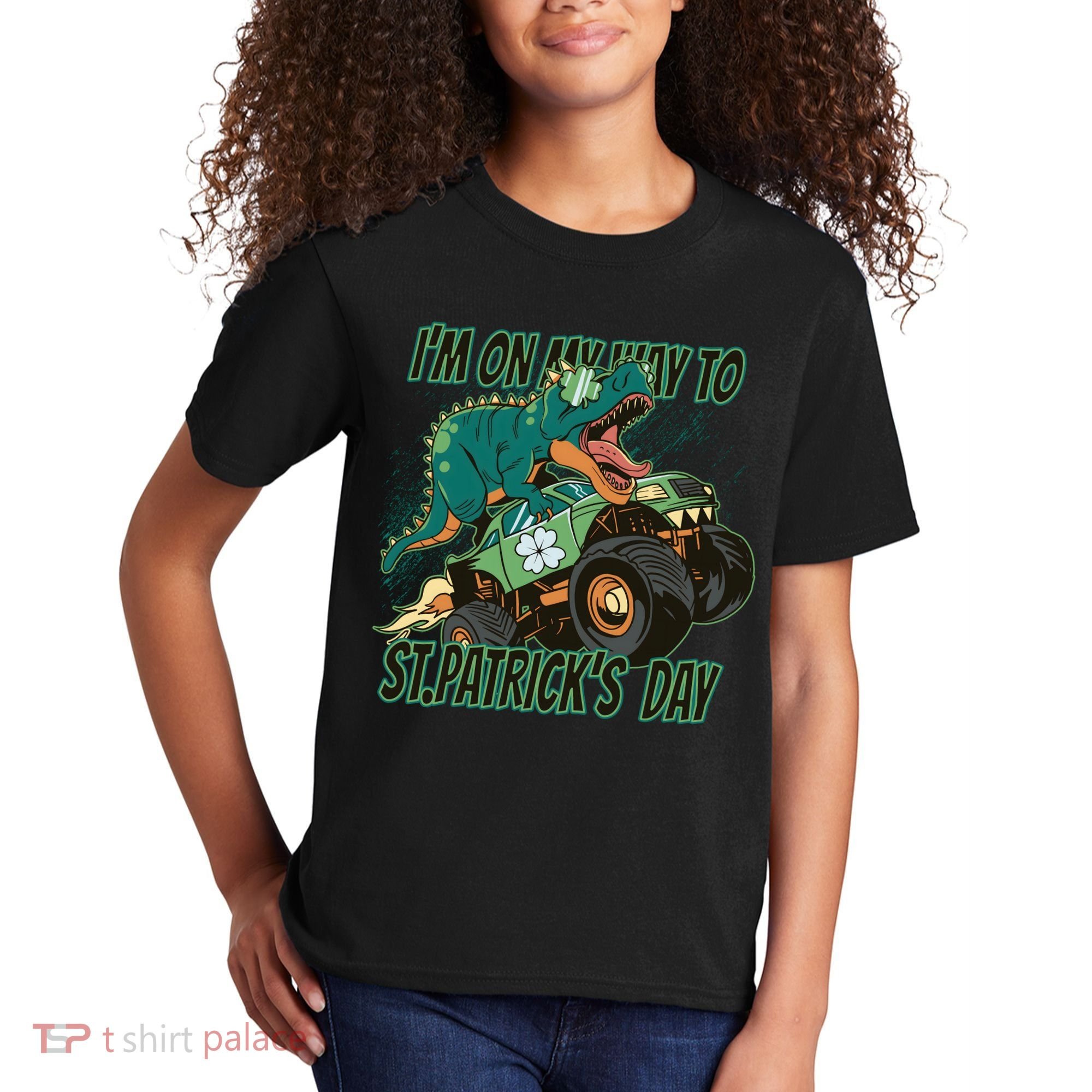 Im On My Way To St Patricks Day Dinosaur Kids T-Shirt