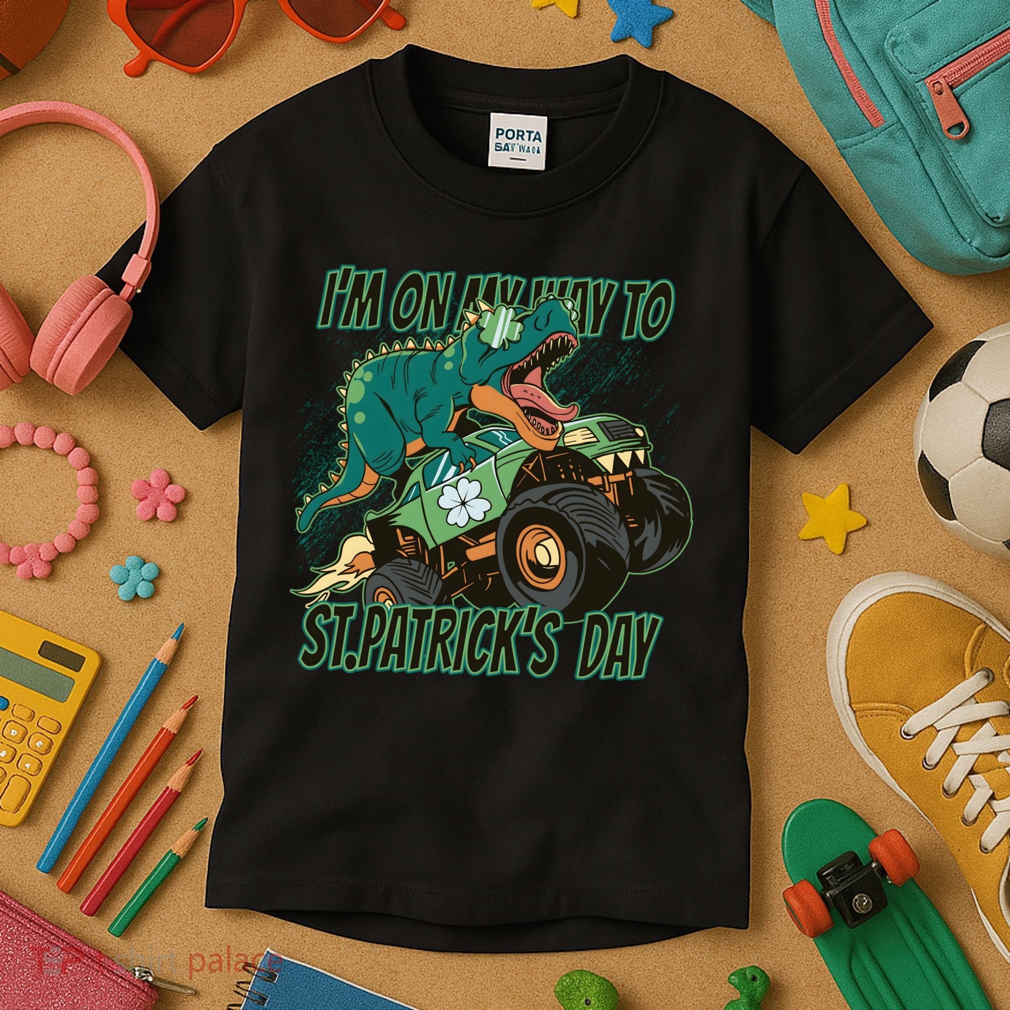 Im On My Way To St Patricks Day Dinosaur Kids T-Shirt