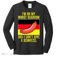 Im On My Wurst Behavior And I Dont Give A Schnitzel Oktoberfest Kids Long Sleeve Shirt thumb 0