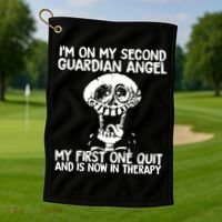 I'm On My Second Guardian Angel My First One Quit Skull Golf Towel thumb 1