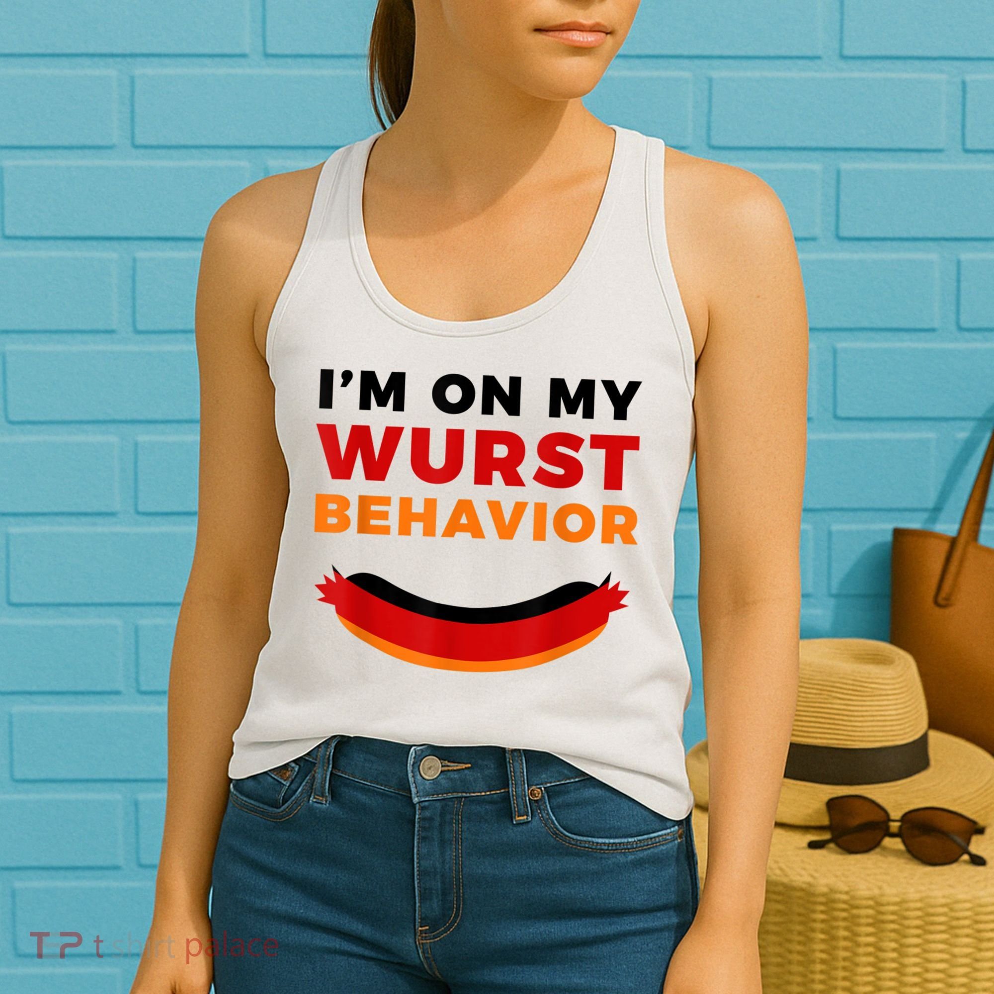 I'm On My Wurst Behavior Funny German Oktoberfest Women's Tank Top