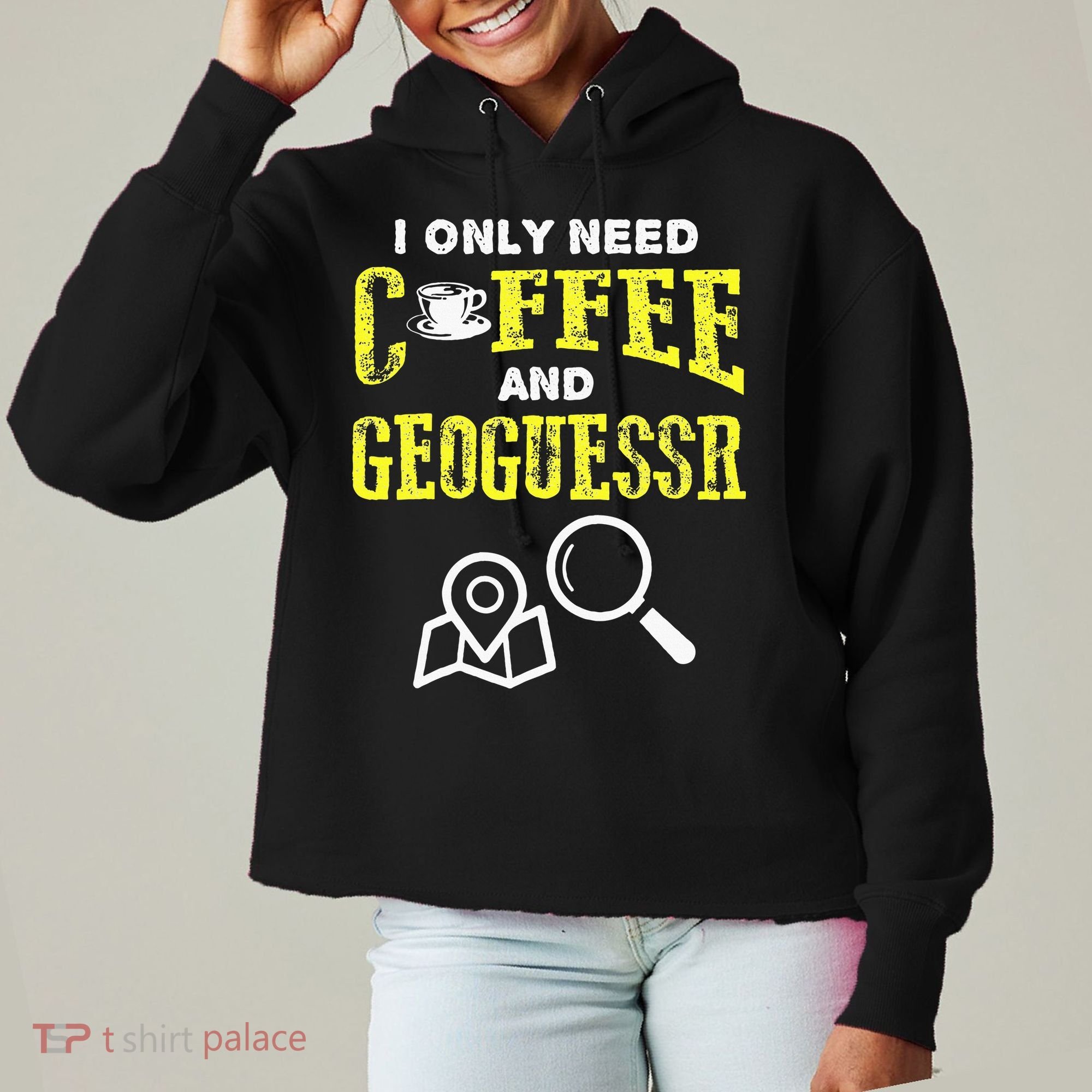 I Only Need Coffee And Geoguessr Gamer Ladies Heavyweight Boxy Pullover Hoodie