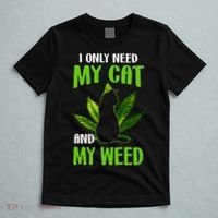 I Only Need My Cat and My Weed Funny Cat Lover T-Shirt thumb 5