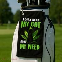 I Only Need My Cat and My Weed Funny Cat Lover Golf Towel thumb 2