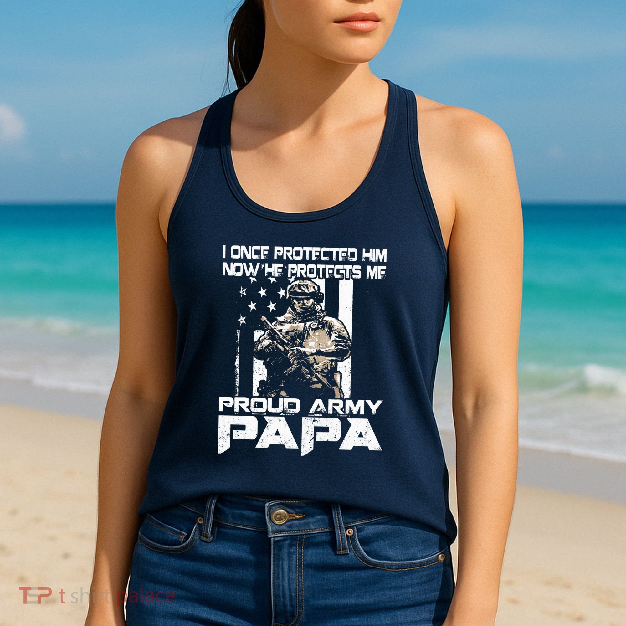 I Once Protected Him Now He Protects Me Proud Army Papa Women's Tank Top