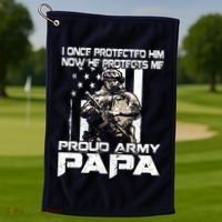 I Once Protected Him Now He Protects Me Proud Army Papa Golf Towel thumb 1