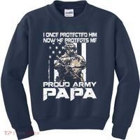 I Once Protected Him Now He Protects Me Proud Army Papa Kids Sweatshirt thumb 0