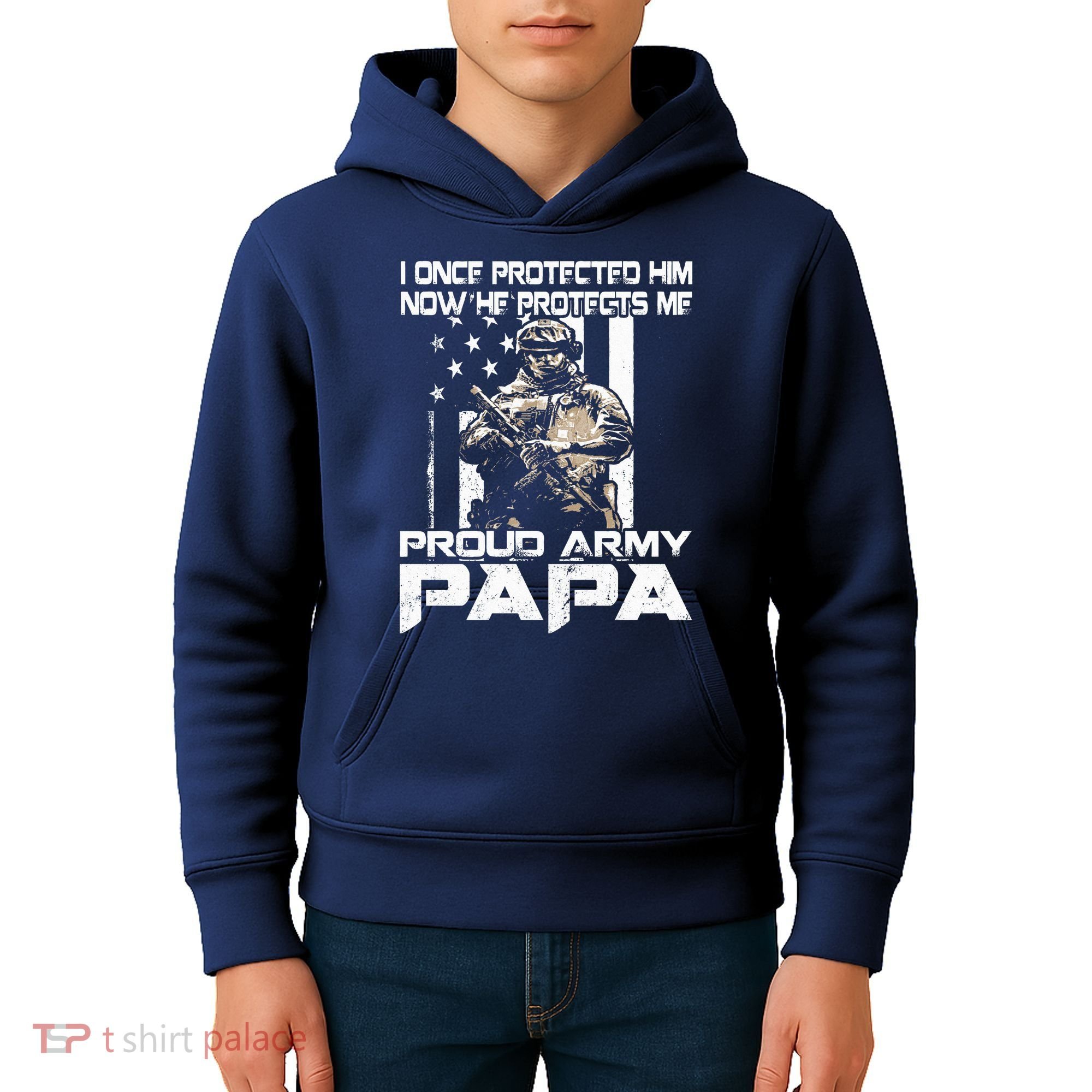 I Once Protected Him Now He Protects Me Proud Army Papa Kids Hoodie