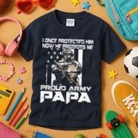 I Once Protected Him Now He Protects Me Proud Army Papa Kids T-Shirt thumb 3