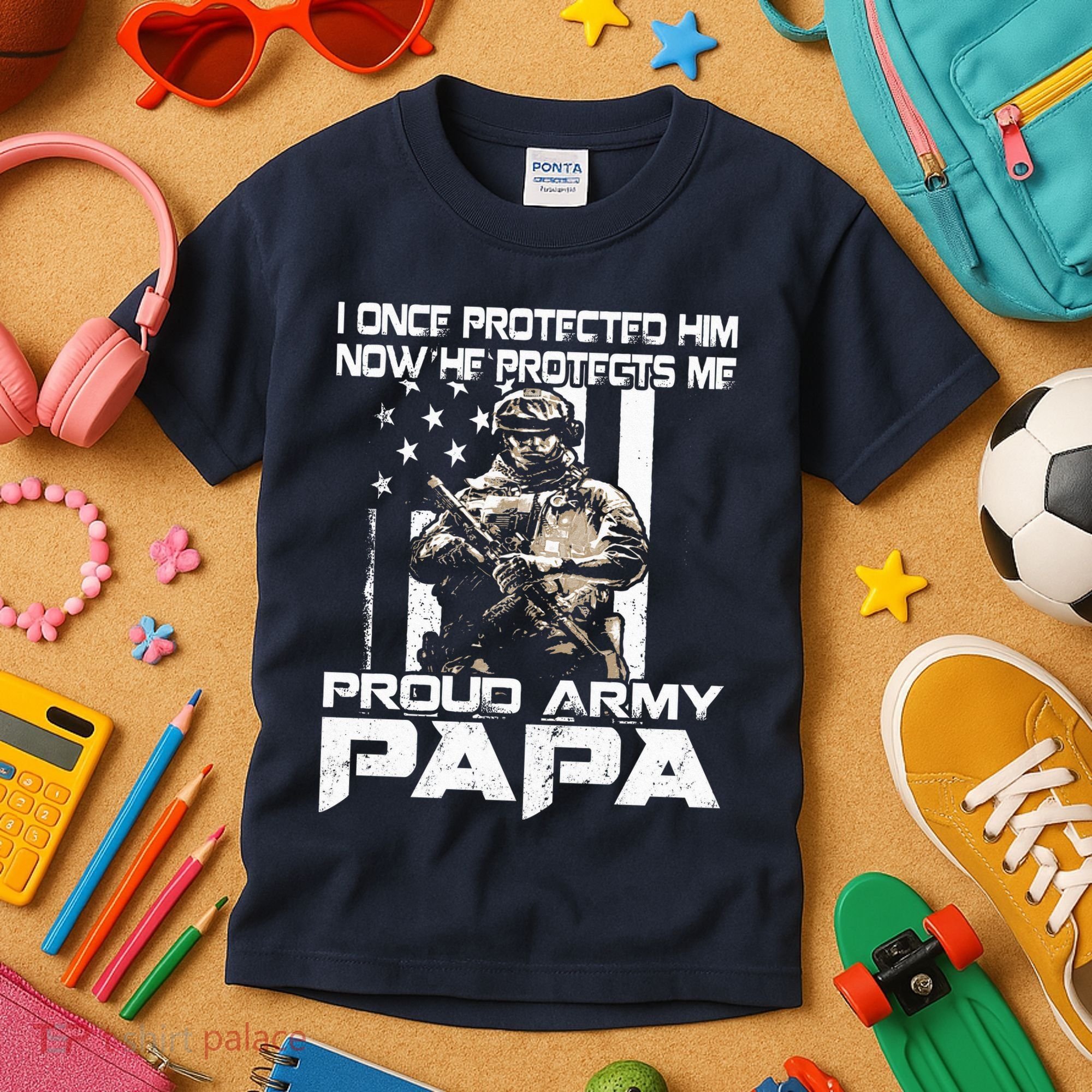 I Once Protected Him Now He Protects Me Proud Army Papa Kids T-Shirt