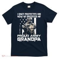 I Once Protected Him Now He Protects Me Proud Army Grandpa T-Shirt thumb 0