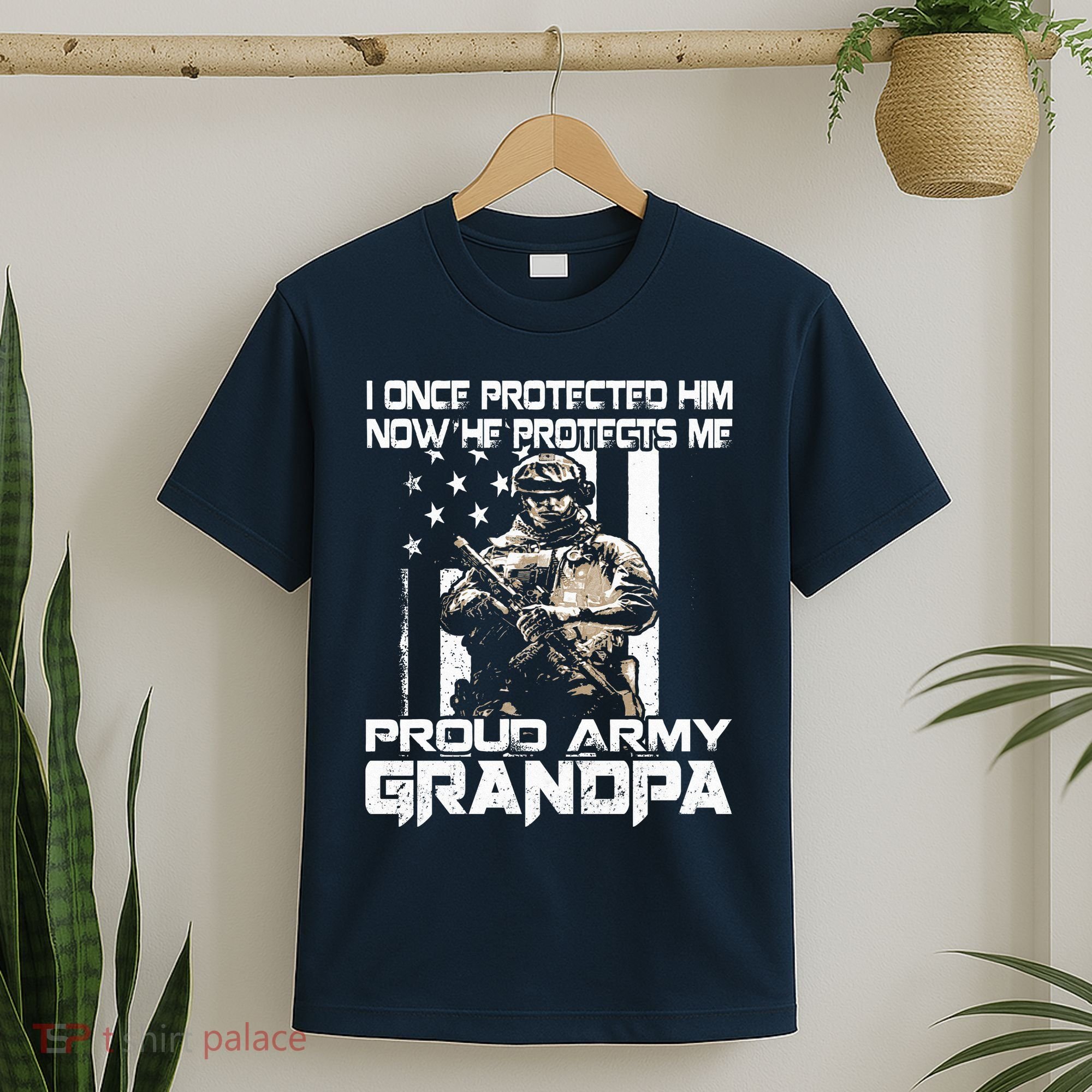 I Once Protected Him Now He Protects Me Proud Army Grandpa T-Shirt