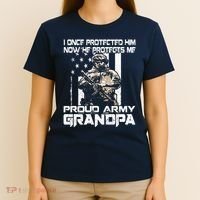 I Once Protected Him Now He Protects Me Proud Army Grandpa T-Shirt thumb 4