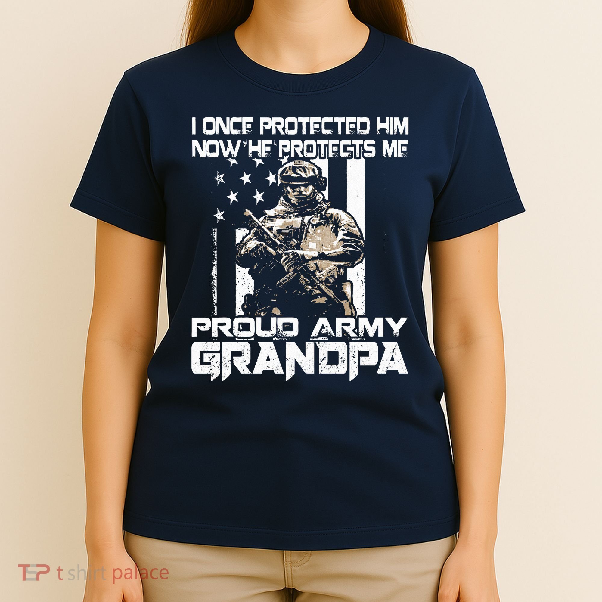 I Once Protected Him Now He Protects Me Proud Army Grandpa T-Shirt