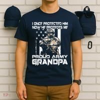 I Once Protected Him Now He Protects Me Proud Army Grandpa T-Shirt thumb 6