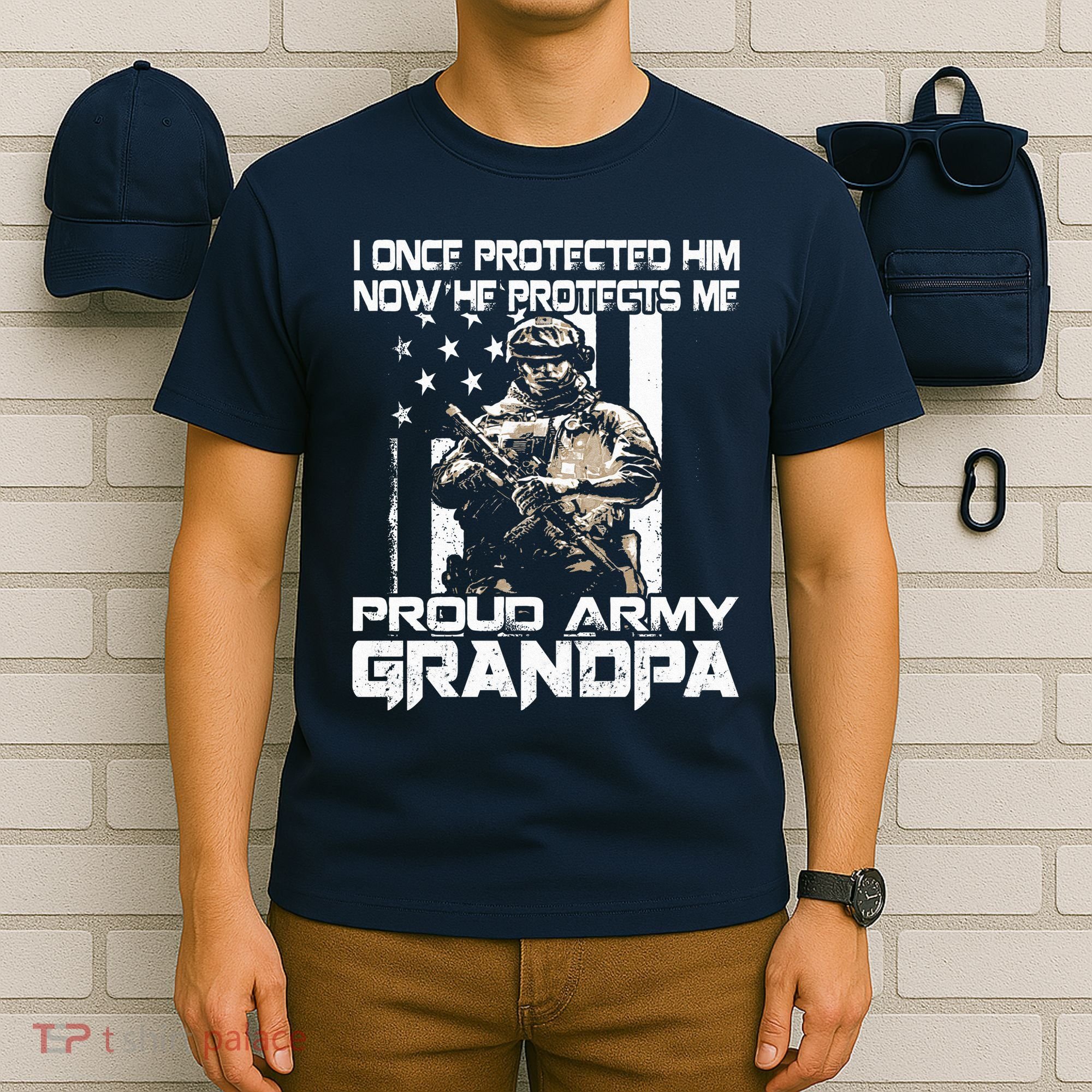 I Once Protected Him Now He Protects Me Proud Army Grandpa T-Shirt