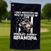 I Once Protected Him Now He Protects Me Proud Army Grandpa Golf Towel thumb 1