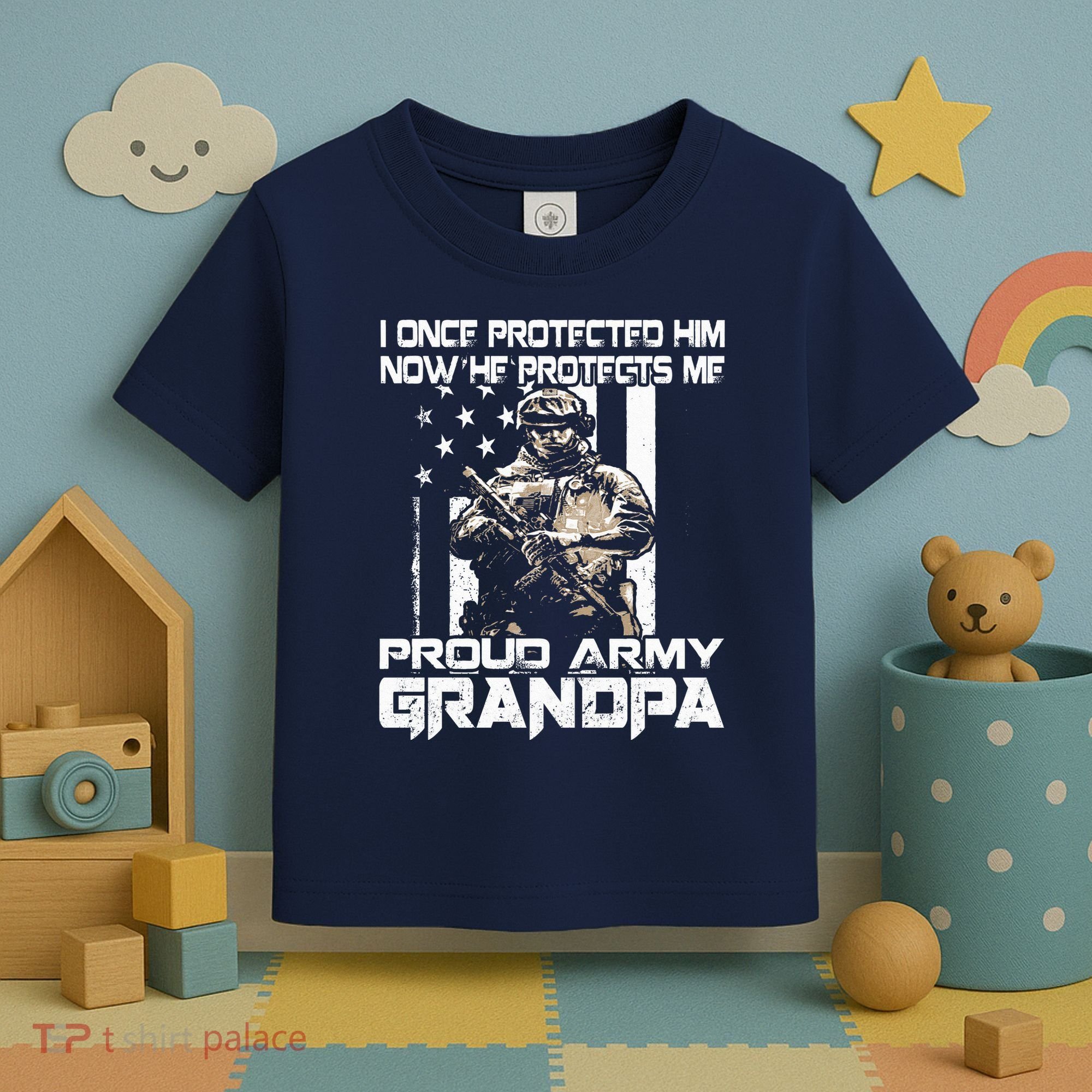 I Once Protected Him Now He Protects Me Proud Army Grandpa Toddler T-Shirt