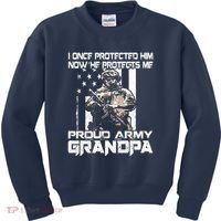 I Once Protected Him Now He Protects Me Proud Army Grandpa Kids Sweatshirt thumb 0