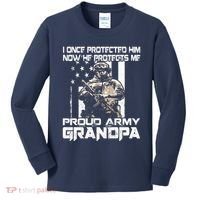 I Once Protected Him Now He Protects Me Proud Army Grandpa Kids Long Sleeve Shirt thumb 0