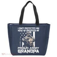 I Once Protected Him Now He Protects Me Proud Army Grandpa Tote Bag thumb 0