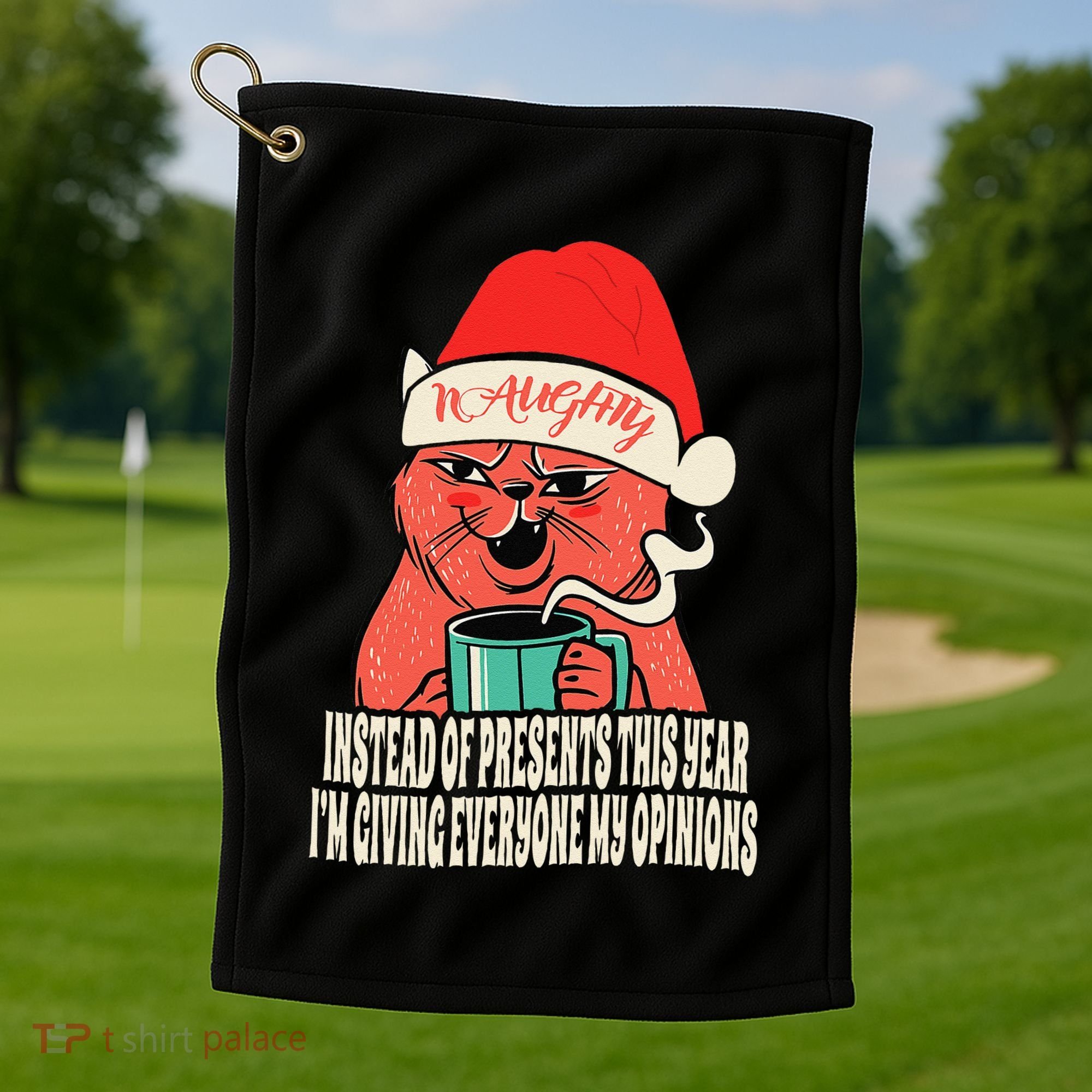 Instead Of Presents This Year Naughty Cat Xmas Golf Towel
