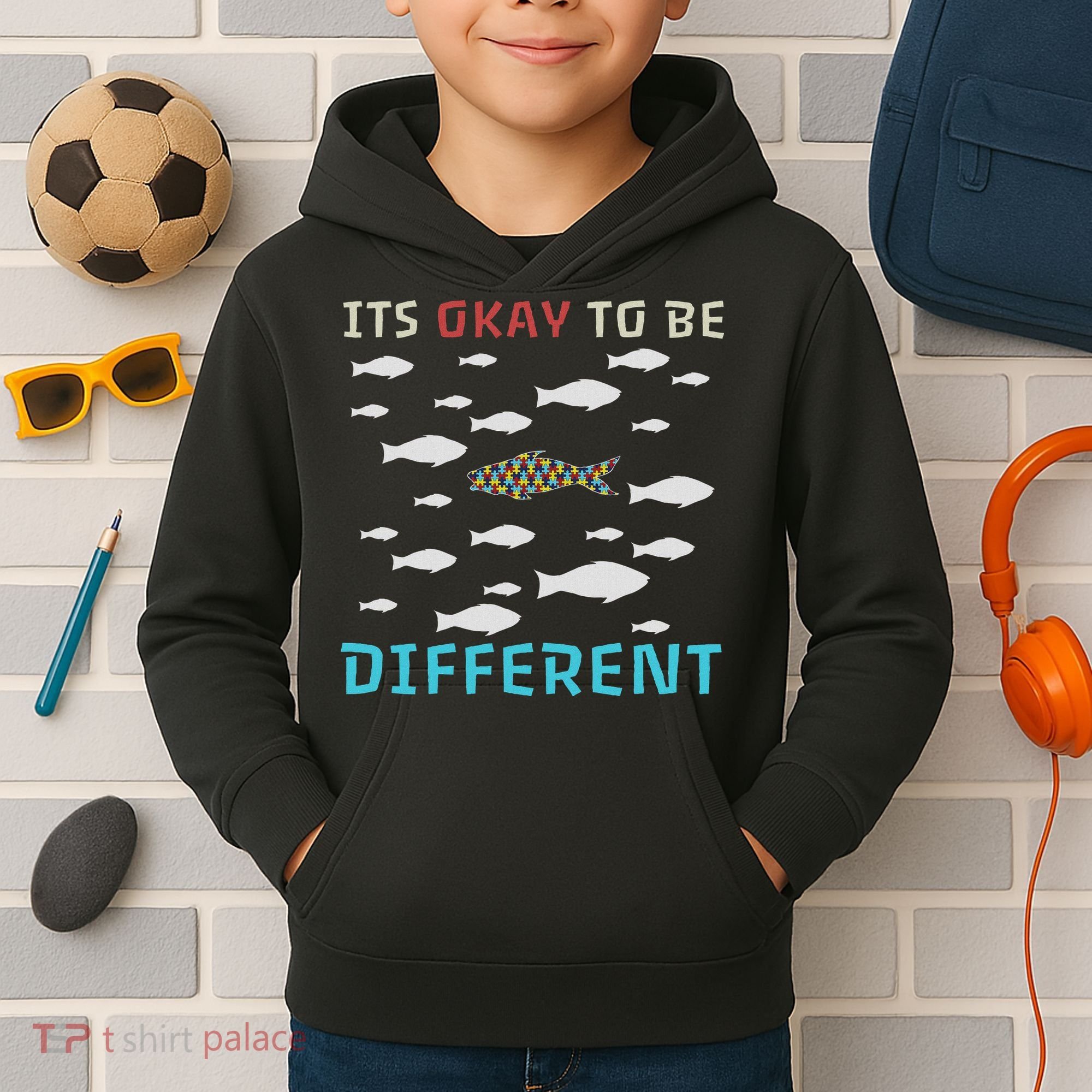 It's Okay To Be Different Fish Autism Awareness Month Kids Hoodie