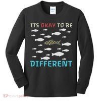 It's Okay To Be Different Fish Autism Awareness Month Kids Long Sleeve Shirt thumb 0