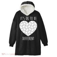 It's Ok To Be Different Autism Awareness Puzzle Heart Hooded Wearable Blanket thumb 0
