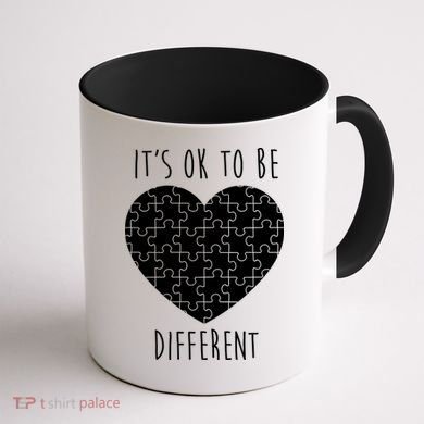 It's Ok To Be Different Autism Awareness Puzzle Heart Coffee Mug back