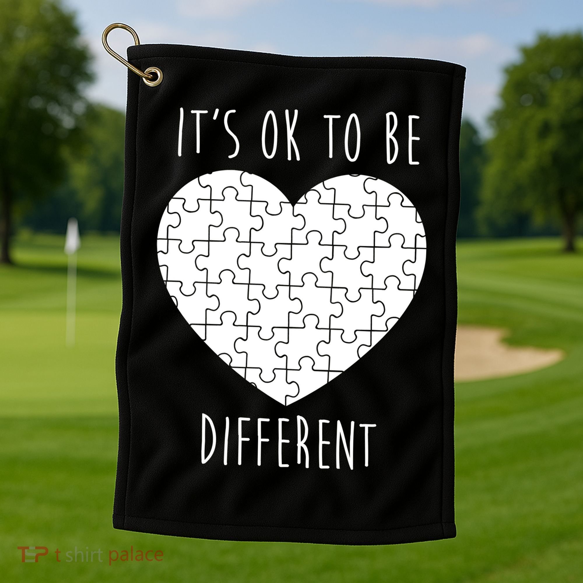 It's Ok To Be Different Autism Awareness Puzzle Heart Golf Towel