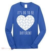 It's Ok To Be Different Autism Awareness Puzzle Heart Long Sleeve Shirt thumb 0