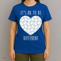 It's Ok To Be Different Autism Awareness Puzzle Heart T-Shirt thumb 4