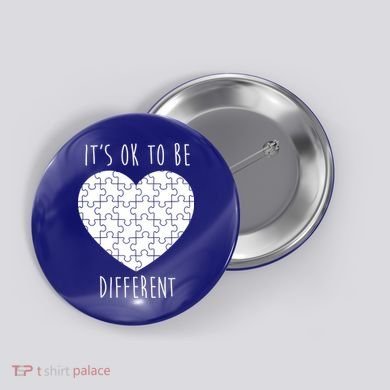 It's Ok To Be Different Autism Awareness Puzzle Heart Button