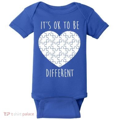 It's Ok To Be Different Autism Awareness Puzzle Heart Baby Bodysuit