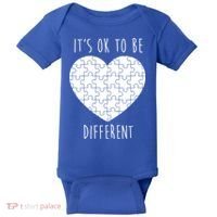 It's Ok To Be Different Autism Awareness Puzzle Heart Baby Bodysuit thumb 0