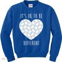 It's Ok To Be Different Autism Awareness Puzzle Heart Kids Sweatshirt thumb 0
