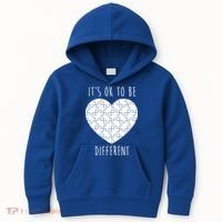 It's Ok To Be Different Autism Awareness Puzzle Heart Kids Hoodie thumb 0