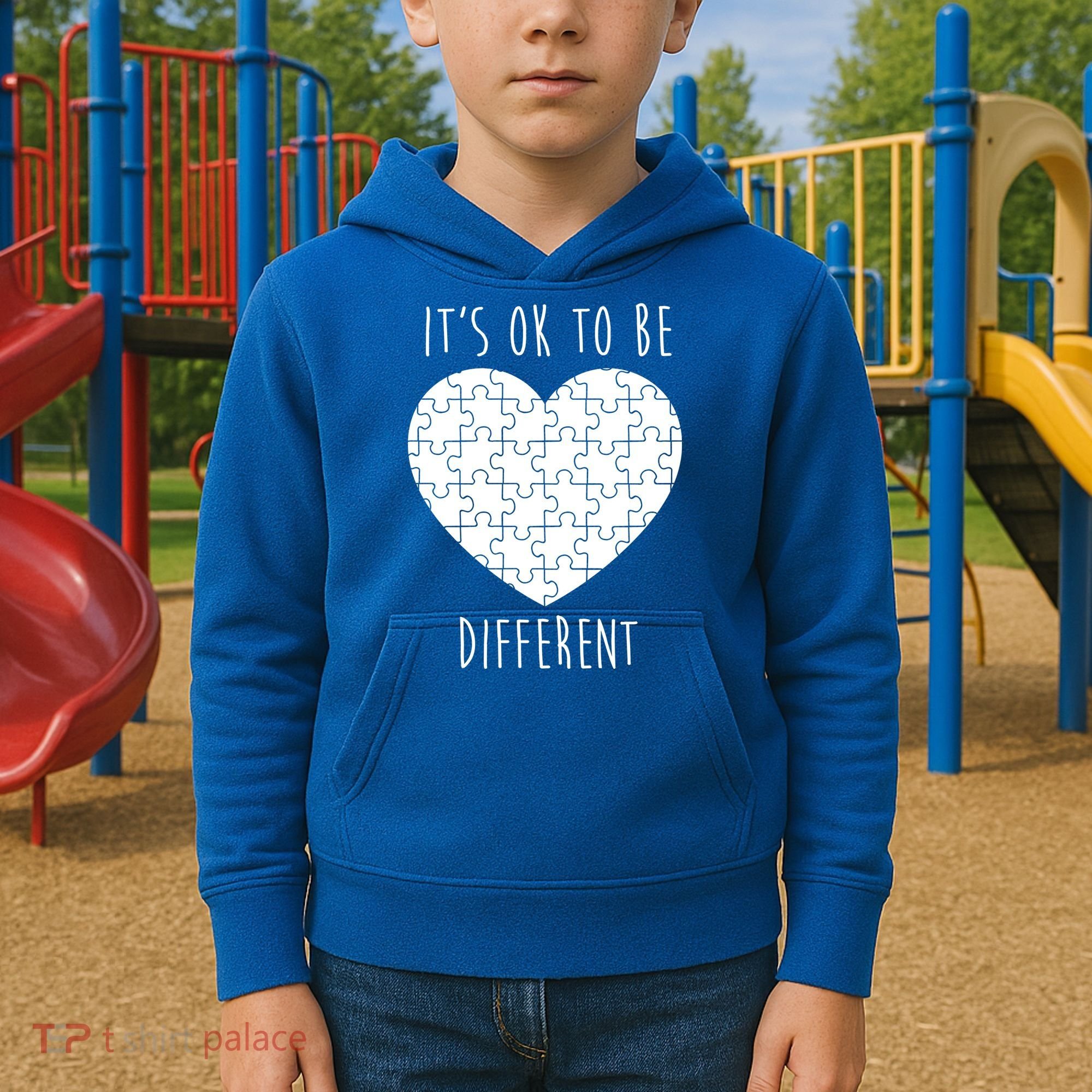 It's Ok To Be Different Autism Awareness Puzzle Heart Kids Hoodie