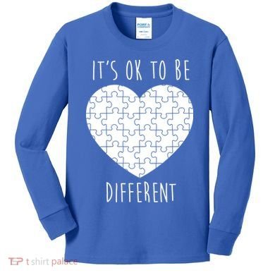 It's Ok To Be Different Autism Awareness Puzzle Heart Kids Long Sleeve Shirt
