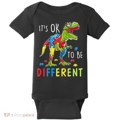 Its Ok to Be Different Autism Dinosaur Baby Bodysuit