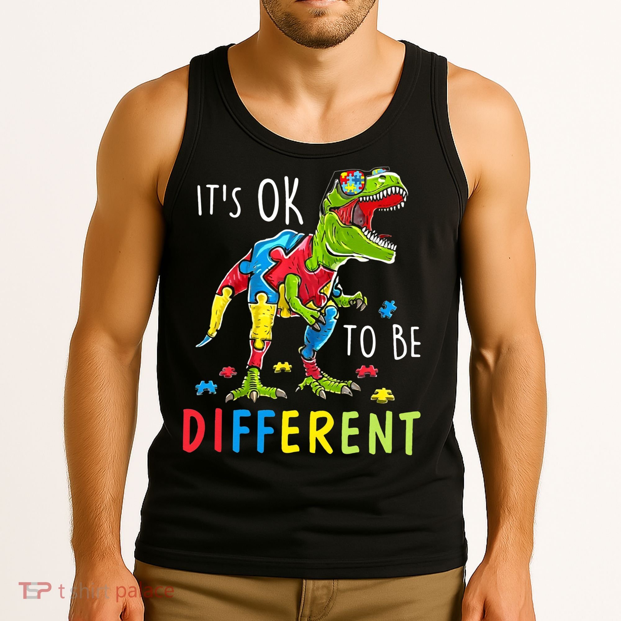 Its Ok to Be Different Autism Dinosaur Tank Top