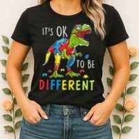 Its Ok to Be Different Autism Dinosaur Women's T-Shirt thumb 2