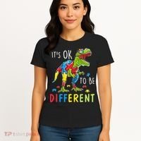 Its Ok to Be Different Autism Dinosaur Women's T-Shirt thumb 4