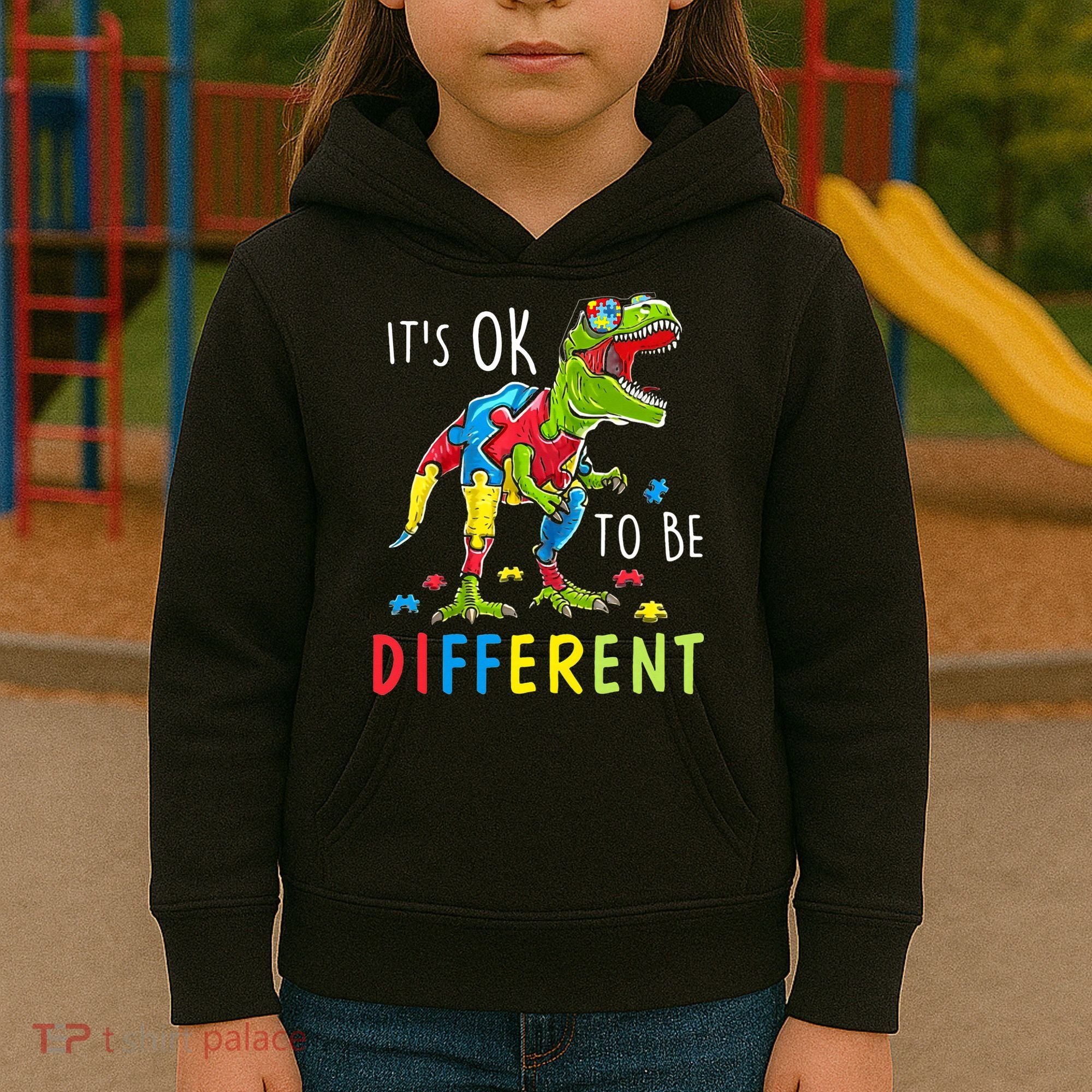 Its Ok to Be Different Autism Dinosaur Kids Hoodie