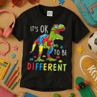 Its Ok to Be Different Autism Dinosaur Kids T-Shirt thumb 3
