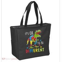 Its Ok to Be Different Autism Dinosaur Tote Bag thumb 2
