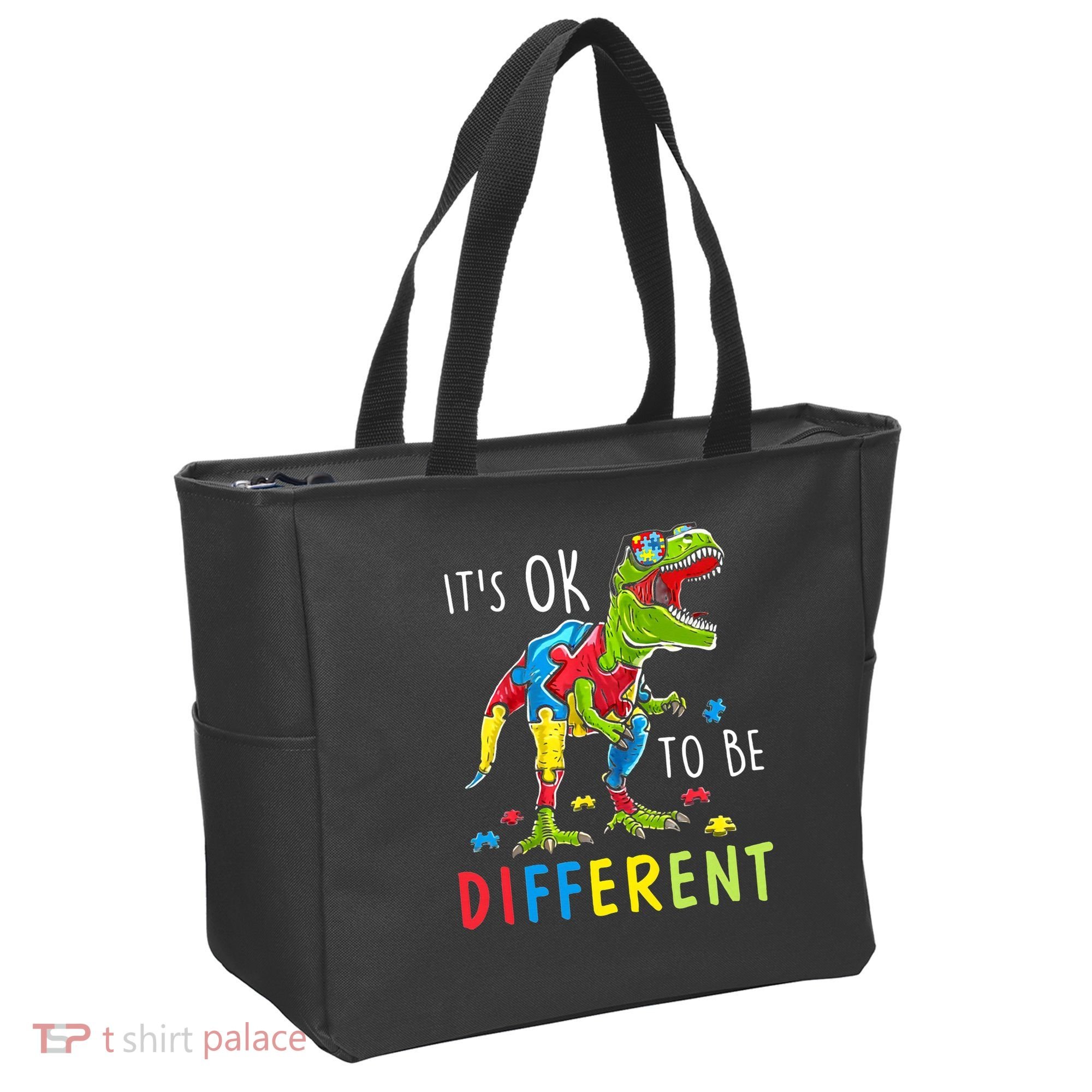 Its Ok to Be Different Autism Dinosaur Tote Bag