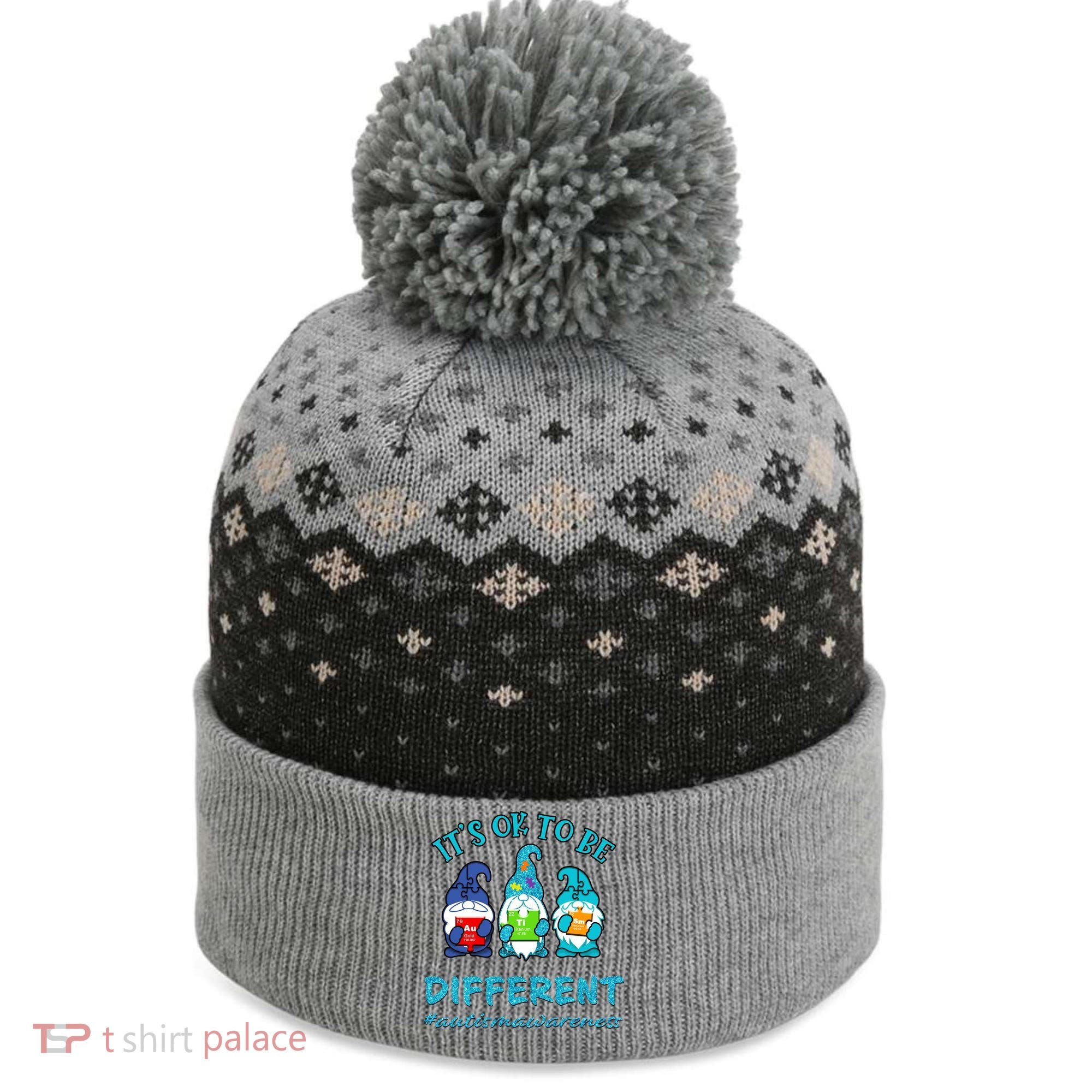 It's Ok To Be Different Autism Awareness Gnomes The Baniff Cuffed Pom Beanie