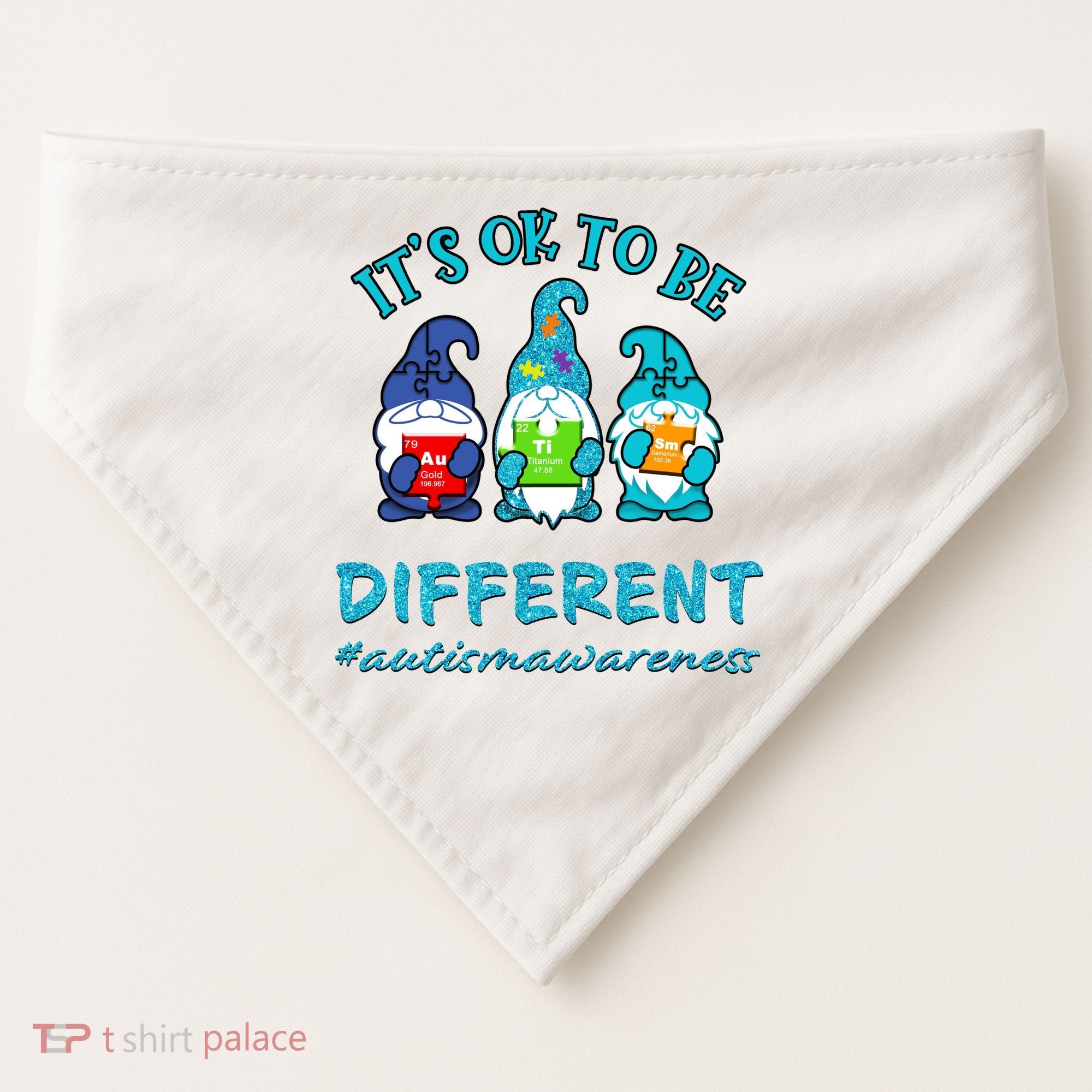 It's Ok To Be Different Autism Awareness Gnomes USA-Made Doggie Bandana